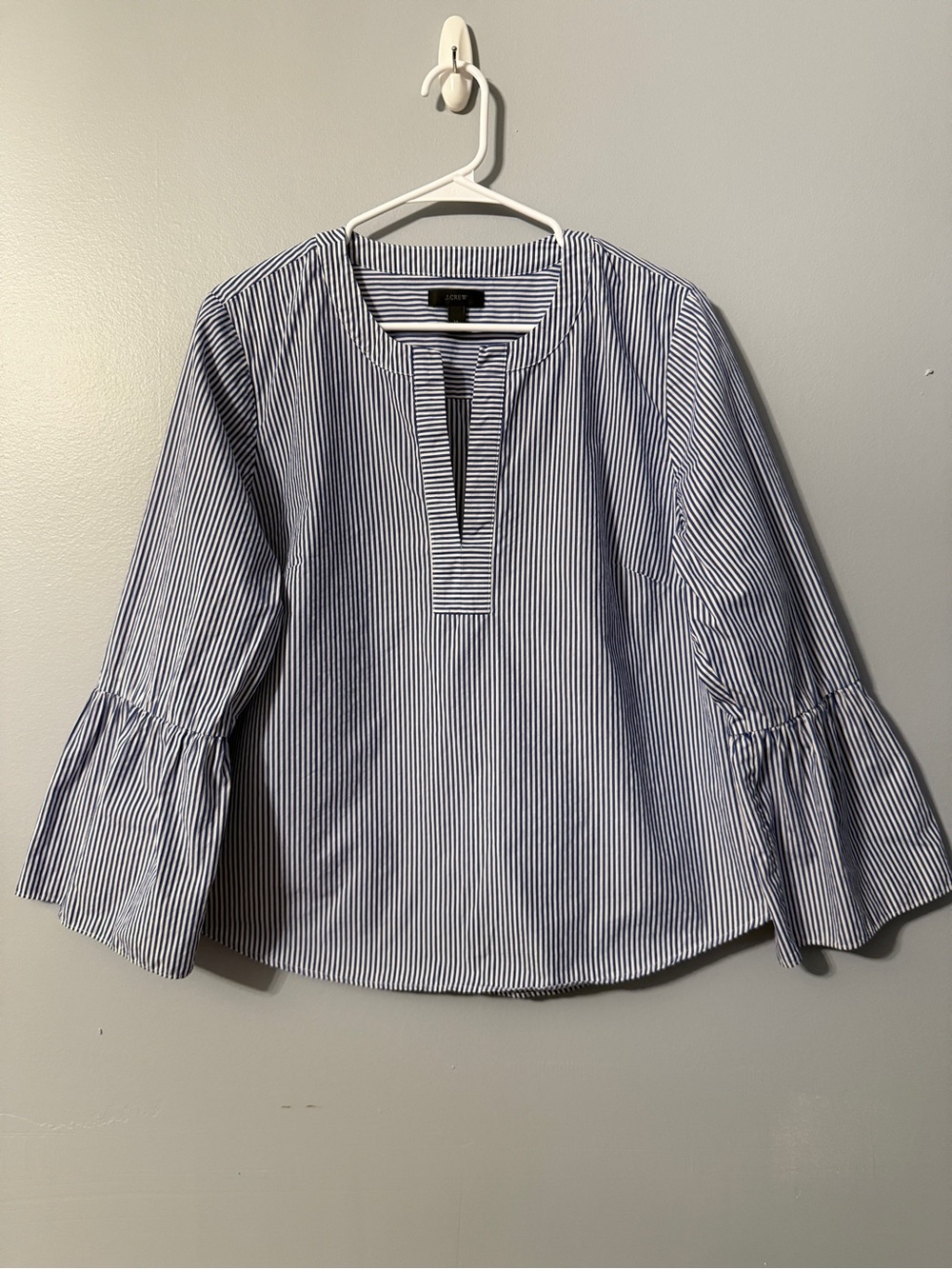 J. Crew Blue and White Striped Bell-Sleeve Popover